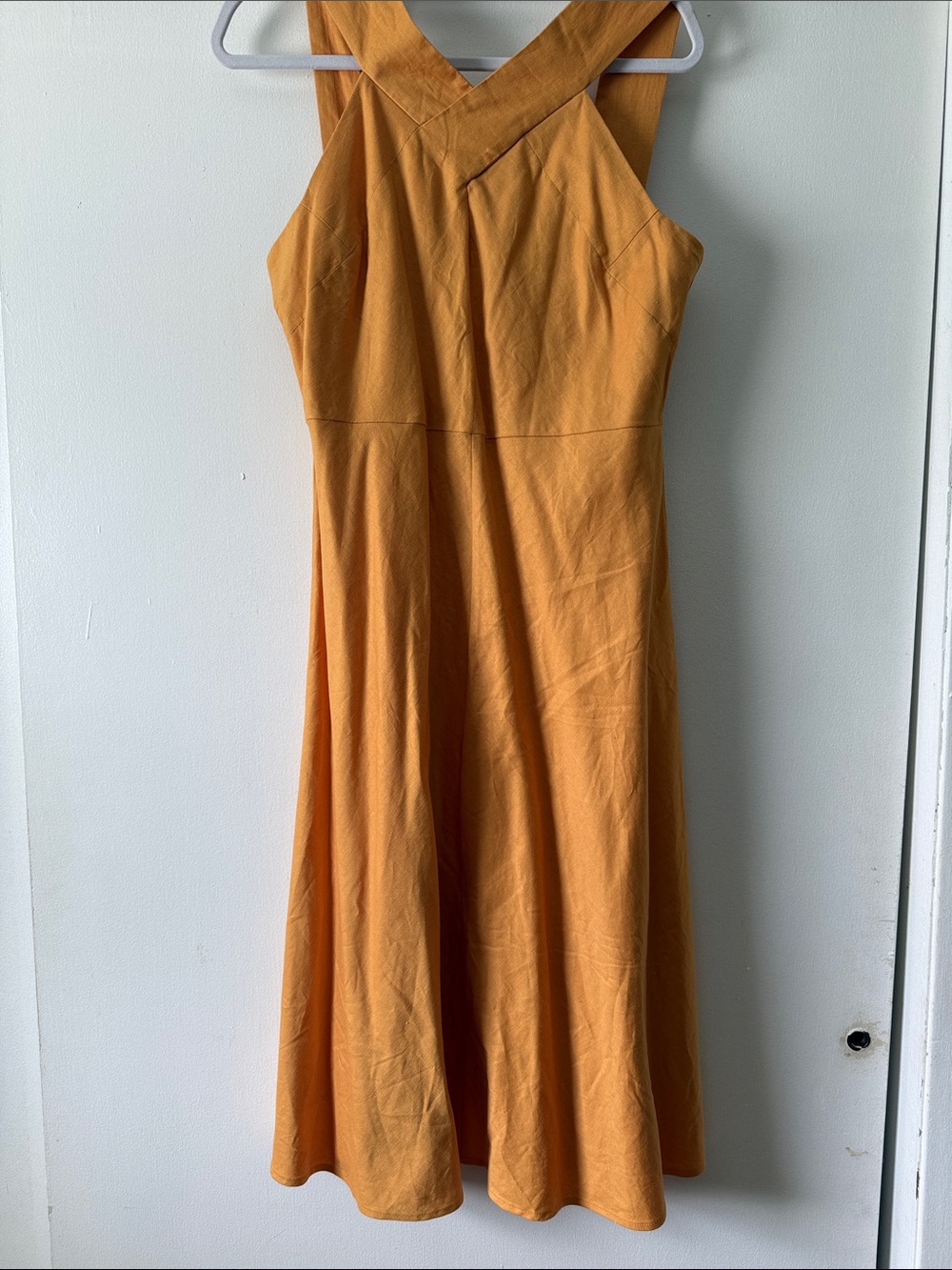 Banana Republic Mustard Sleeveless Cross-Back Midi Dress
